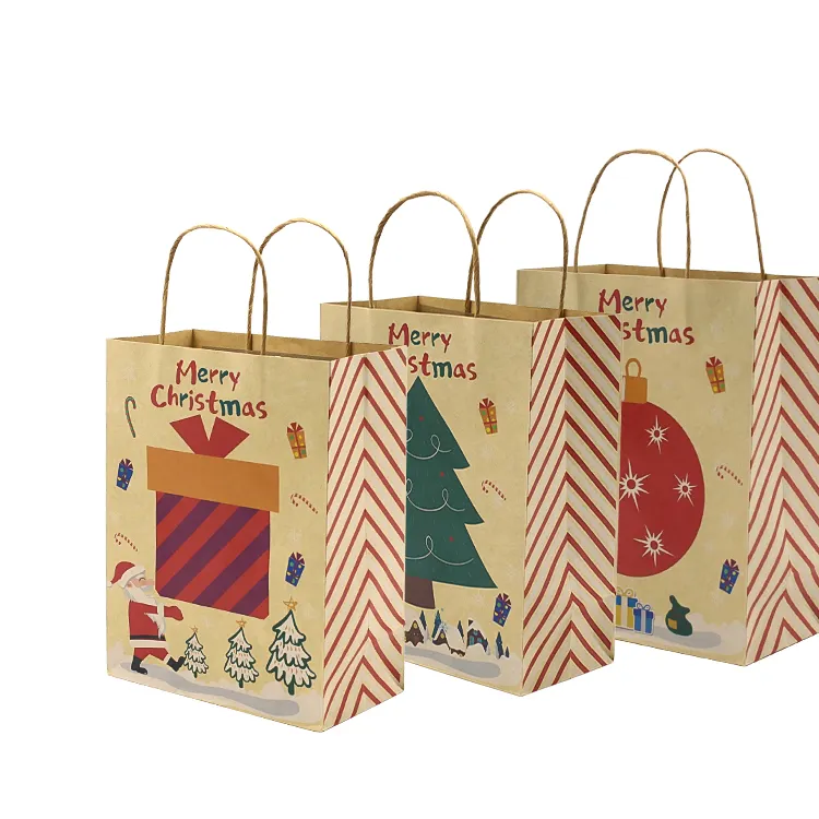 Sacos de natal para presente, sacos de papel marrom com corda artesanal alças de armazenamento clássico, lata, pequenos brinquedos, festa favoursbook