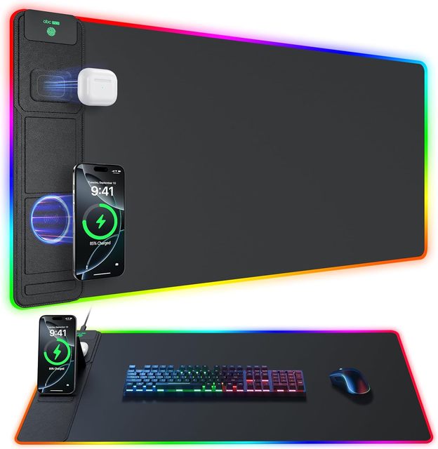 Wholesale Wireless Charging Gaming Mouse Pad with Phone Holder Ultra-Smooth Surface Anti-slip Rubber RGB Deskpad Organizer Stock