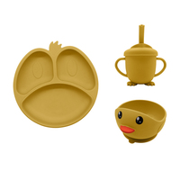 Ensemble repas bébé en silicone de qualité alimentaire à motif dessin animé avec ventouse, personnalisable en usine, sans BPA, assiette, bol et tasse pour l'alimentation des enfants