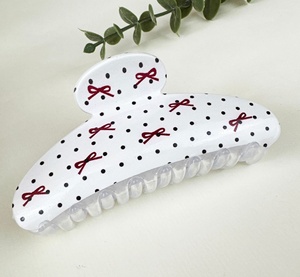 Pinces à cheveux à rayures écossaises et pois, mignonnes et élégantes, demi-rondes imprimées, antidérapantes, accessoires pour cheveux pour femmes - Product Image 4