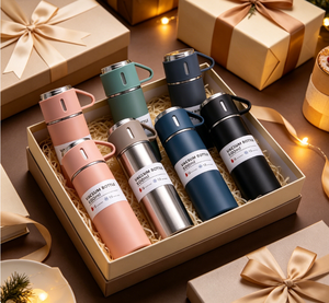 Set Regalo Aziendale: Borraccia Termica e Tazza Termos in Acciaio Inossidabile, Antigoccia, Portatile, <span class=keywords><strong>con</strong></span> Confezione Regalo - Product Image 1