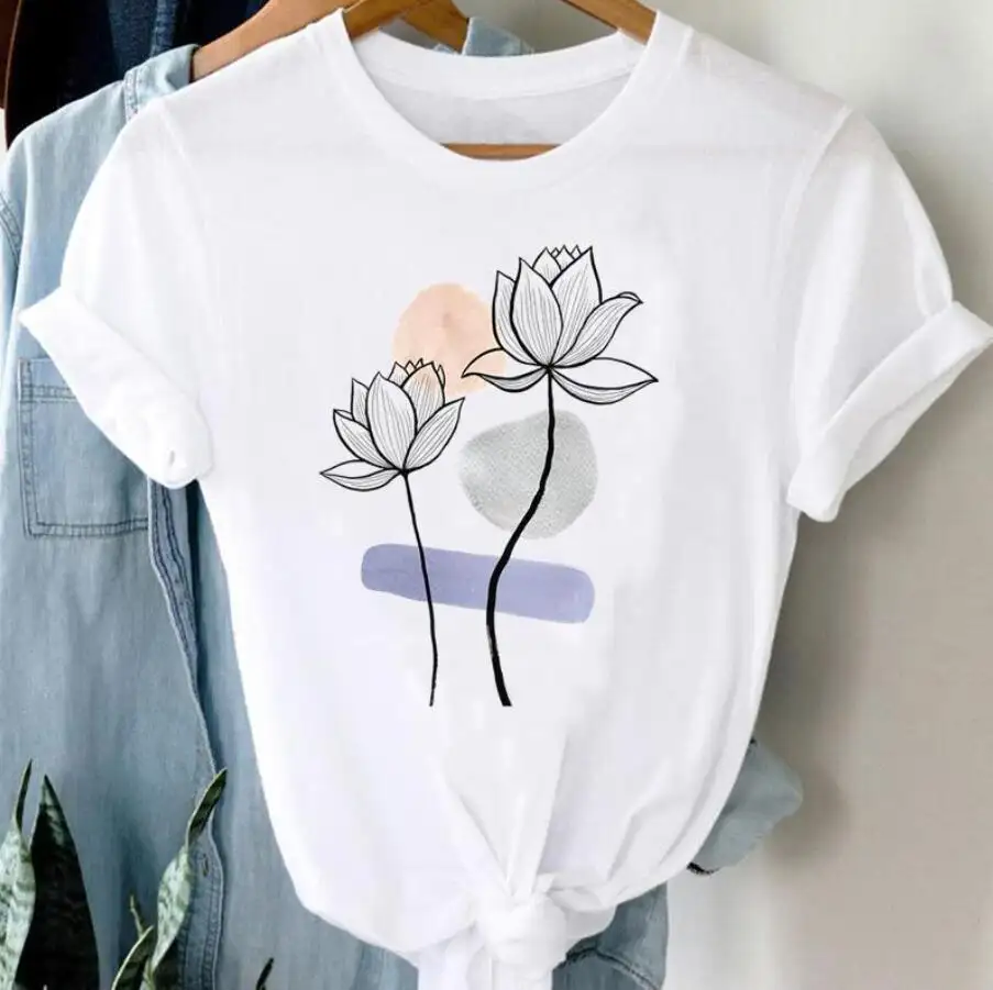 Hete Verkoop Plant Mode Witte Ronde Hals Dames Casual Patroon T-Shirt Vrouw Bedrukt T-Shirt Voor Vrouwen