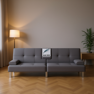 Sofá Cama Gris de Piel Sintética Convertible de 3 Plazas con Estructura Metálica, Diseño Minimalista, Muebles para Sala de Estar - Product Image 2