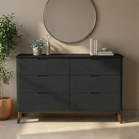 Armoire à 6 tiroirs en bois, coffre de rangement, bords arrondis, pieds coniques, poignées encastrées, meubles pour salon, entrée, vente en gros, OEM