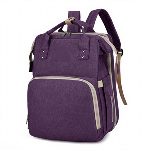 KS Purple Nylon Mommy Bag Large Square Type <b>Waterproof</b> Heat Insulating Double Shoulder <b>Backpack</b> For Baby 0-12 Months Home - Product Image 1
