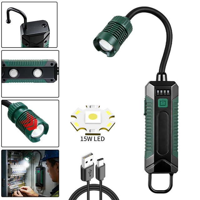 Work Lamp 360 Bending Portable Handheld LED Outdoor Hook Worklight Magnetic Rechargeable Emergency Light Workshop Worklight