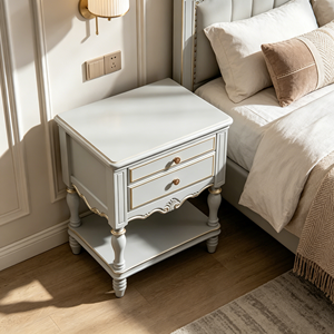 Mesita de Noche Tradicional de Madera Gris con 2 Cajones y Estante de Almacenamiento para Dormitorio - Product Image 3