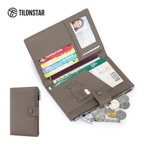TPW108P Hot Selling Slimline Travel <b>Document</b> Case RFID Blocking Real Leather <b>Wallet</b> Family Passport Holder With Zipper Pocket - Product Image 3