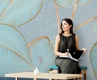 Papier peint mural personnalisé bleu clair avec feuilles dorées, murale botanique 3D moderne pour salon, chambre à coucher, mur d'arrière-plan TV