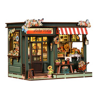Casa de Flores en Miniatura, Modelo de Construcción DIY Creativo Hecho a Mano, Casa de Madera Estéreo Ensamblada, 19x13x14.8cm