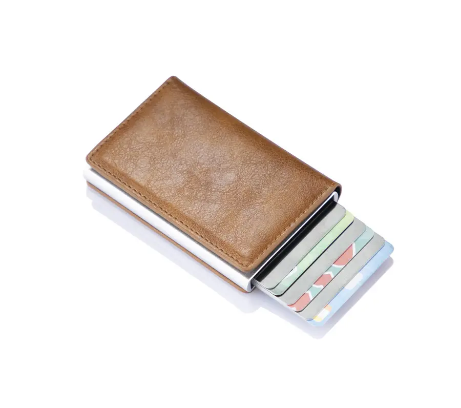 European Style PU Leather Wallet RFID Blocking Aluminum Credit Cards Holder For Promotion