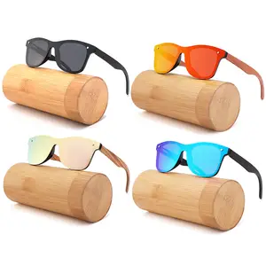 2023 yüksek kalite yeni varış ayna lens ahşap gözlük özel logo ayna düz lens ahşap bambu güneş gözlüğü
