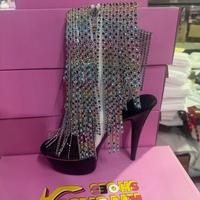 Chaussures de pole dance dynamiques à talon fin de 15 cm (6 po) avec lacets arrière, à pampilles sexy et lacets en dentelle, pour automne/hiver, en plastique