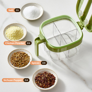 4 Scomparti Barattoli Condimenti Plastica Trasparente Hermetici Portaspezie Cucina per Zucchero Sale Pepe con Coperchio e Cucchi - Product Image 4