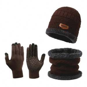 Conjunto de Gorro, Bufanda y Guantes de Invierno para Hombre, a Prueba de Viento, Cuello Cálido de Punto, 3 Piezas, para Ciclismo - Product Image 3