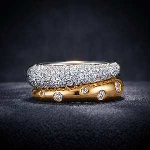 Anillos de Eternidad de Oro Sólido de 18K con Diamantes de Corte Brillante Redondo, Chapados en Rodio, Joyería Clásica Unisex para Bodas - Product Image 3