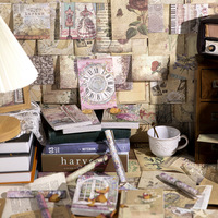 Lot de 100 feuilles de matériel créatif, Série 'Déverrouille la Rose', Autocollants mosaïque DIY pour carnet, avec motifs de fleurs anglaises rétro et cadres photo, 5