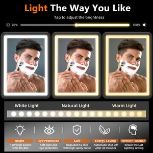 Shower Mirror Fogless for Shaving,<b>LED</b> Heated Rechargeable Fogless Mirror for Shower with Digital <b>Clock</b>&Storage Tray for Shaving - Product Image 4