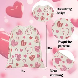 Sac cadeau en coton avec cordon de serrage pour la Saint-Valentin, mariage, fête, 20 x 16 pouces, imprimé cœur, sac en toile pour occasions spéciales - Product Image 6