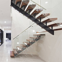Système d'escalier flottant en bois en forme de U complet pour l'intérieur de la maison