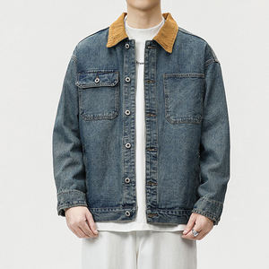 Abrigos de mezclilla de la mejor calidad, chaqueta personalizada de manga larga de gran tamaño con cuello de pana, Chaquetas vaqueras caídas con hombros descubiertos para hombre, venta al por mayor de productos en el mercado, el más bajo del mundo - Product Image 2