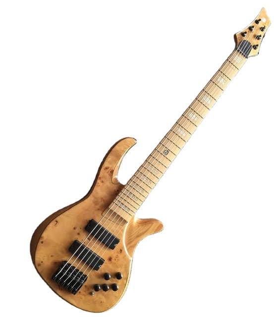 Weifang Rebon 6 String Burl Maple Electric Bass Guitar in Wood Colour