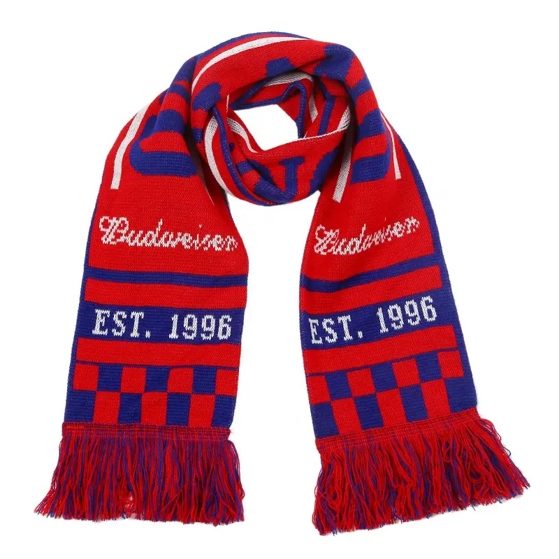 Großhandel Premium Custom Made Jacquard gewebte Acryl Strick Sport Soccer Club Fußball Fans Souvenir Schal