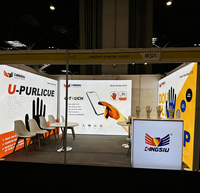 Stand d'exposition moderne et portable en tissu tendu personnalisé 3*6, avec boîte à lumière SEG pour salon professionnel