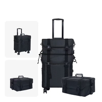 Valise de coiffeur et de maquilleur en ABS noir avec roulettes pivotantes, doublure en polyester, serrure, étui de rangement de voyage écologique
