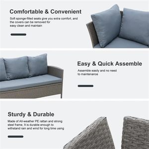 Sofá en Forma <span class=keywords><strong>de</strong></span> L <span class=keywords><strong>de</strong></span> Mimbre Resistente a la Intemperie para Patio y Piscina, con Cojines Gruesos, Muebles <span class=keywords><strong>de</strong></span> Ratán para Entretenimiento al Aire Libre - Product Image 3