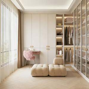 Armoire sur mesure BALOM, mobilier de chambre à coucher, organisateur haut de gamme, armoire en verre stratifié avec LED et coiffeuse intégrée - Product Image 6