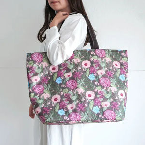 Sac fourre-tout en fibre de polyester douce, grande capacité, réutilisable, sac à main pour femme, imprimé fleurs, sac à main respectueux de l'environnement - Product Image 3