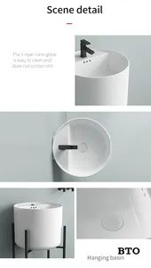 CaCa Cheap Modern Bathroom Ceramic Half Pedestal Wall Hung Basin Semi-Hanging Art Wash Basin