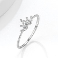 Bague délicate en argent 925 plaqué or 18 carats avec feuille en zircon cubique marquise, bagues fines empilables en or