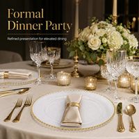 Assiettes de présentation transparentes avec bordure perlée dorée, rondes de 13 pouces, durables, pour mariages, fêtes, Thanksgiving et autres occasions.