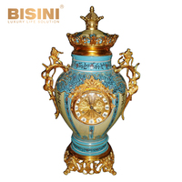 Horloge de Table en porcelaine fleurie bleu Royal et laiton doré, de luxe européen, vintage