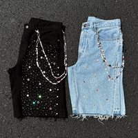 DiZNEW Wholesale Men's Denim Shorts Streetwear Designer Rhine Stone Shorts Men