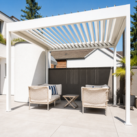 Pérgola de Aluminio de Lujo, Impermeable, con Techo de Láminas Motorizadas, Puerta Corredera de Vidrio, Bioclimática, para Jardín Exterior