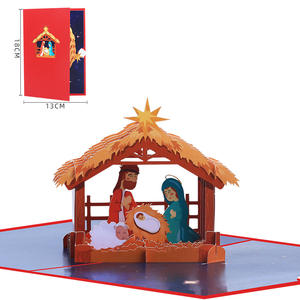 3D Pop-up papieren kerst bedankkaart - Christelijk Jezus kribbe buitenbeeld UV-print vernis rechthoekige vorm Zhide merk - Product Image 6