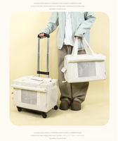 Sac à dos pour chat à double étage avec roues, 2 en 1, chariot pour animaux détachable, transporteur roulant de luxe pour deux chats ou chiens, idéal pour les voyages