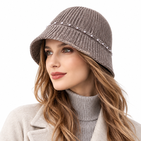Chapeau Bob Élégant Orné de Perles pour Femme, Casquette de Pêcheur d'Hiver à Motif Côtelé, Chapeau Chic Décontracté pour le Quotidien et l'Extérieur