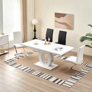 Table et chaises de cuisine de salle à manger moderne de luxe Ensemble table à manger en bois blanc Table à manger extensible en bois 8 places - Product Image 1
