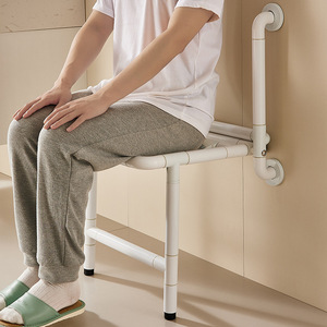 <b>Bathroom</b> Folding <b>Stool</b> Wall Mounted Non Slip Seat For Elderly Disabled Toilet Use 500kg Load Capacity Stainless Steel - Product Image 1