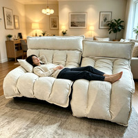 Canapé modulaire en tissu crème, fauteuil paresseux moderne, canapé de sol, canapé sectionnel en mousse haute densité pour salon et appartement