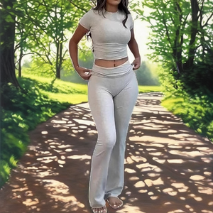 Conjunto Deportivo de 1 Pieza para Mujer, Top Corto de Manga Corta Ajustado, Leggings de Cintura Elástica, para Gimnasio, Yoga, Resistente al Viento - Product Image 2