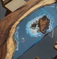 Table de salle à manger carrée sur mesure en noyer et résine époxy, faite à la main, en bois massif, mobilier d'art pour la maison