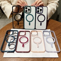 Casing HP iPhone 14 Pro Max Transparan Magnetik Mewah dari PC, Tipis, dengan Bingkai Kamera dari Logam untuk iPhone 13