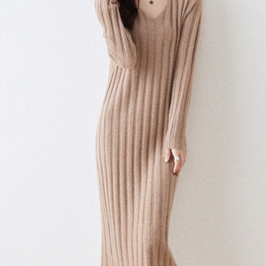 Moda donna con scollo a v a più colori manica lunga aderente attillato Sexy <span class=keywords><strong>lungo</strong></span> <span class=keywords><strong>in</strong></span> <span class=keywords><strong>lana</strong></span> 100% <span class=keywords><strong>lungo</strong></span> Casual Maxi abito maglione Extra morbido - Product Image 2