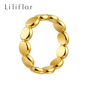 Vente en gros de mode, <span class=keywords><strong>bague</strong></span> géométrique <span class=keywords><strong>plate</strong></span> <span class=keywords><strong>ronde</strong></span> en acier inoxydable plaqué or 18 carats, étanche, pour femmes, bijoux fins, cadeau R254589 - Product Image 1