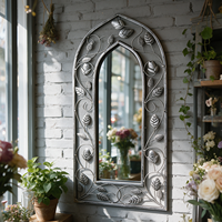 Miroir mural en fer forgé de haute qualité, style arche française, avec cadre décoratif à feuilles florales, pour la maison, l'entrée, la décoration de jardin